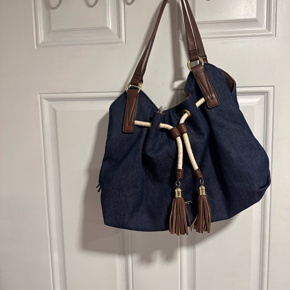 Liz Claiborne Navy and Brown Shoulder Bag